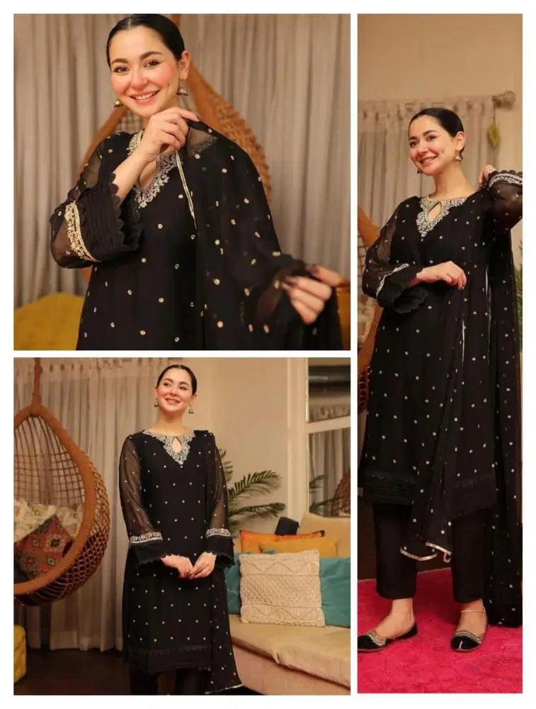 3 Pcs Women’s Stitched Organza Embroidered Suit